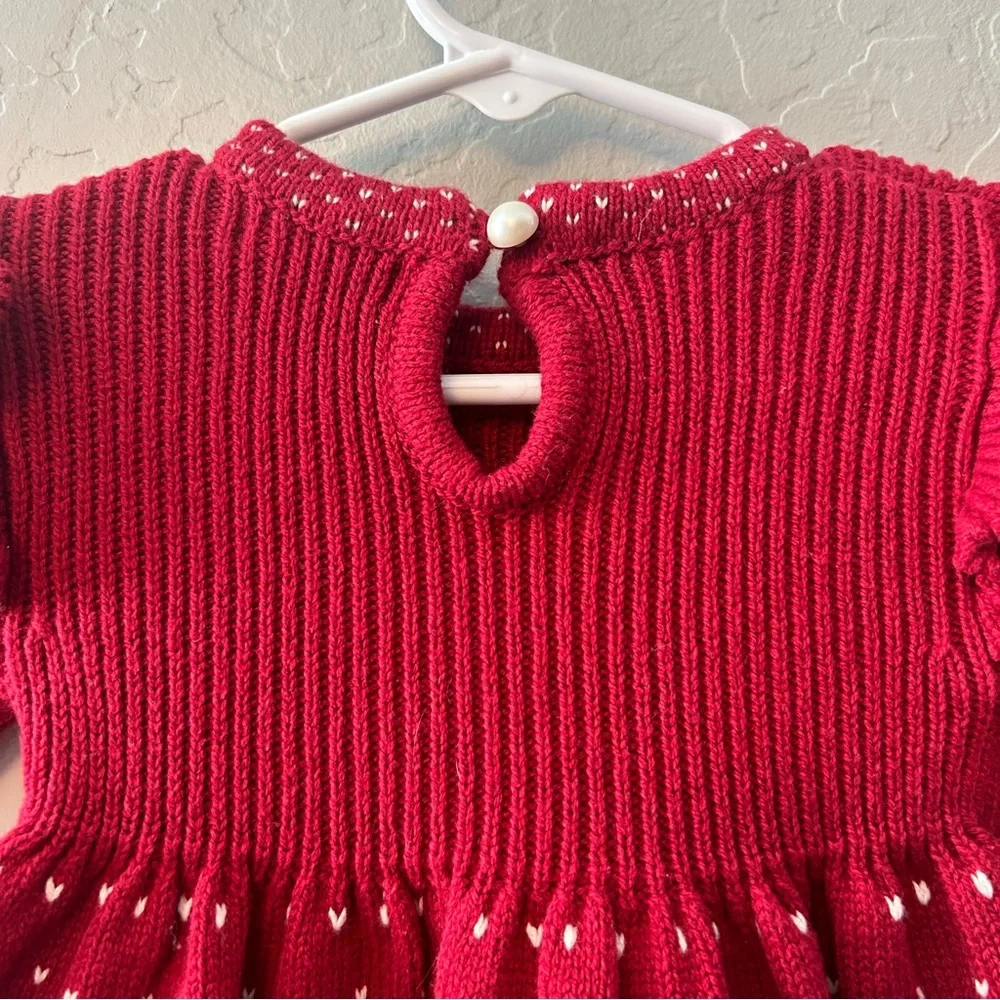 Max Studio baby red floral sweater dress, tight and hat matching set size 0-3 mo